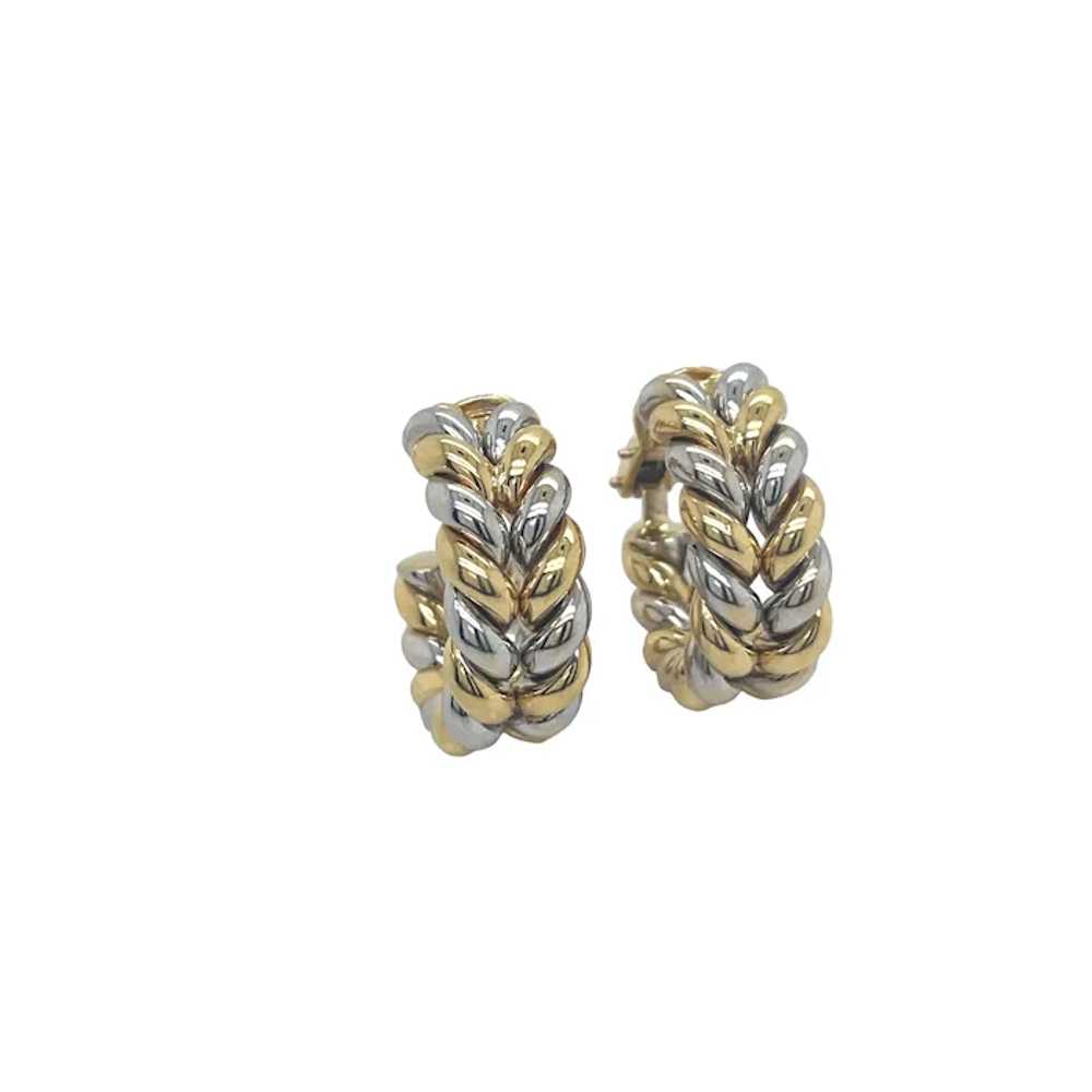 18K Yellow and White Gold Hoop Earrings - image 4