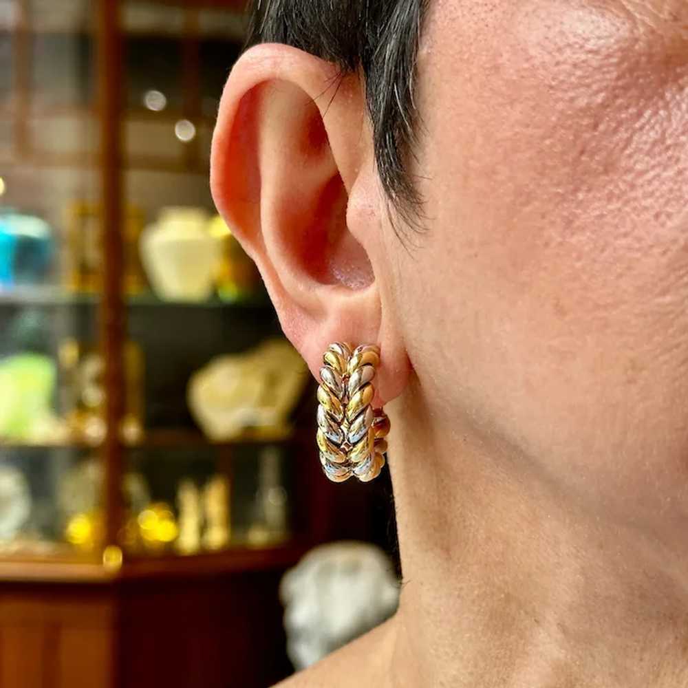 18K Yellow and White Gold Hoop Earrings - image 5
