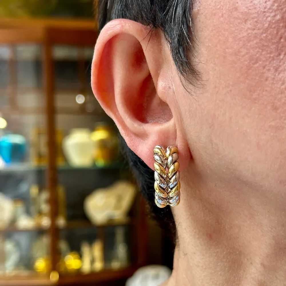 18K Yellow and White Gold Hoop Earrings - image 6
