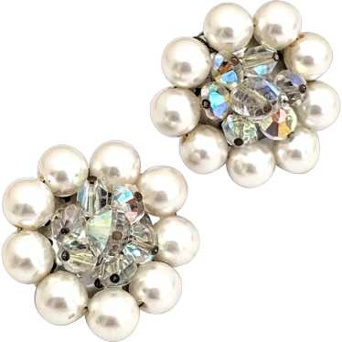 Laguna AB Crystal And Faux Pearl Beaded Cluster Ea