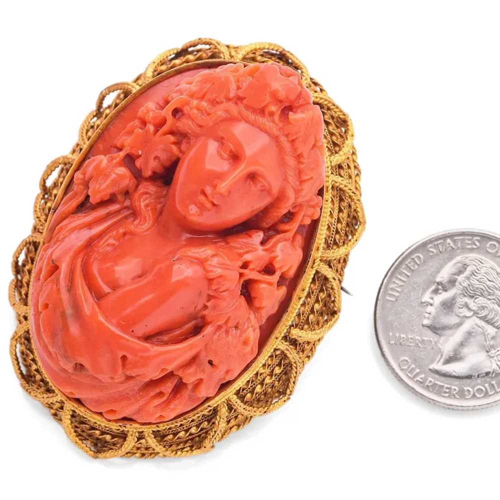 Antique 20K Gold Red Coral Cameo Bacchante Bacchu… - image 4