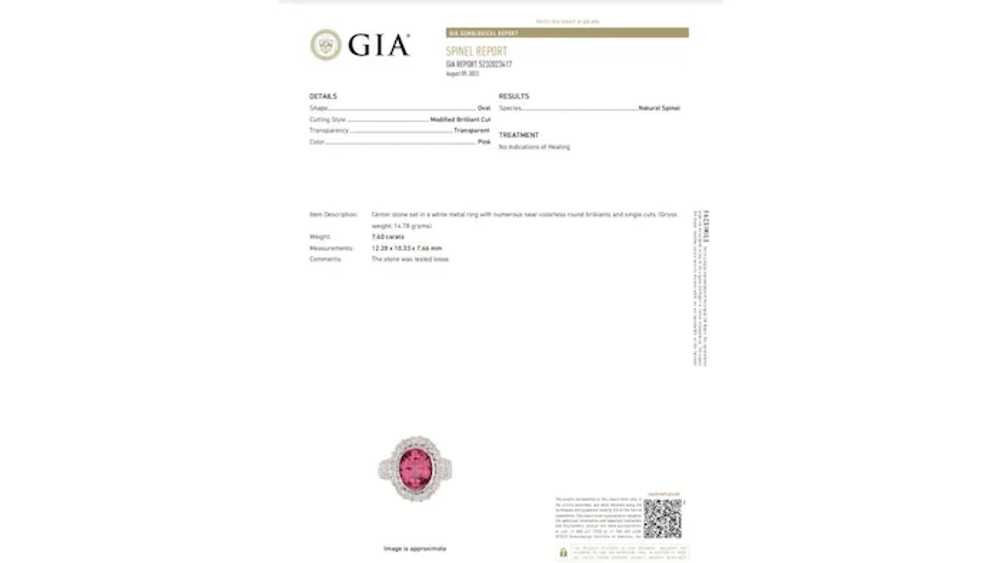 GIA Certified 7.60 Carat No Heat Pink Spinel and … - image 9