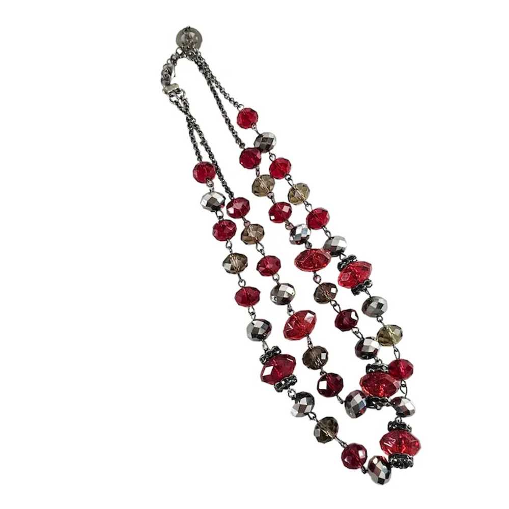Vintage Trifari 2-Strand Red Crystal Faceted Bead… - image 2