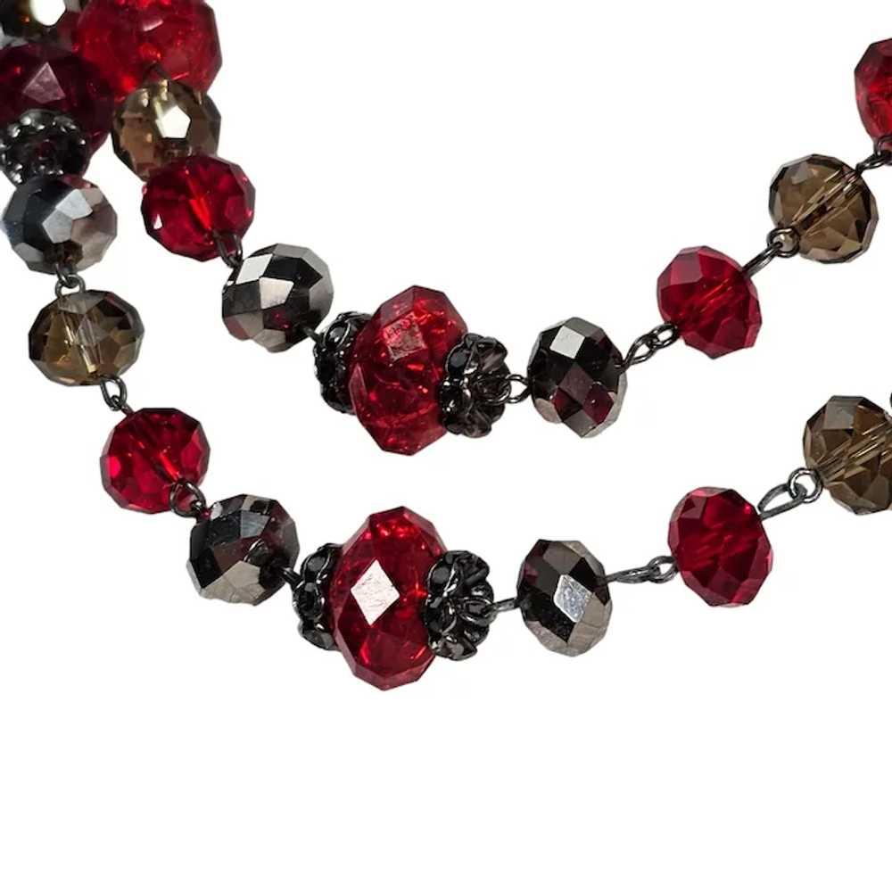 Vintage Trifari 2-Strand Red Crystal Faceted Bead… - image 3
