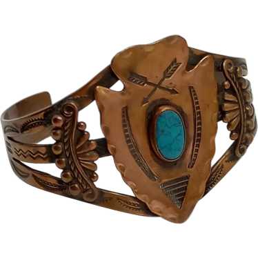 Native American Cuff Bracelet Solid Copper Turquoi