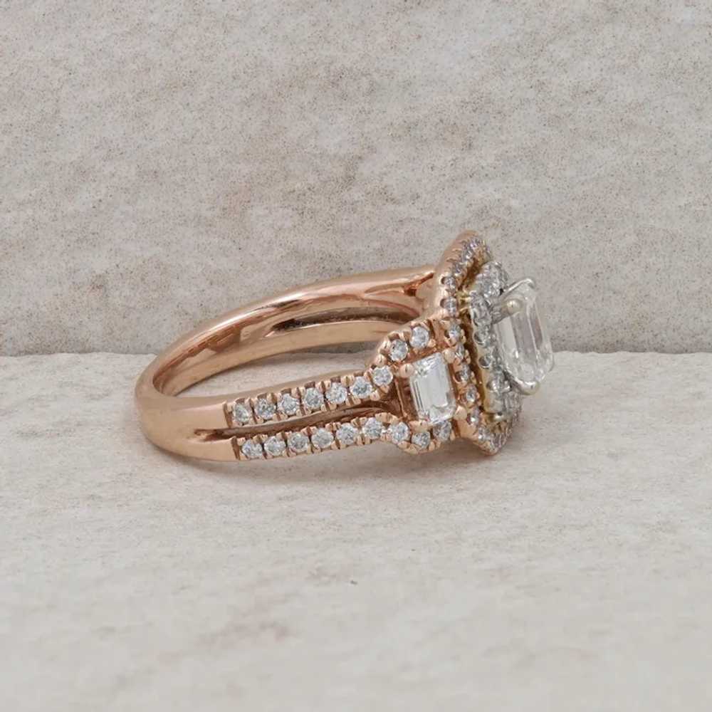 14k Rose Gold Emerald Cut Diamond Double Halo Eng… - image 2