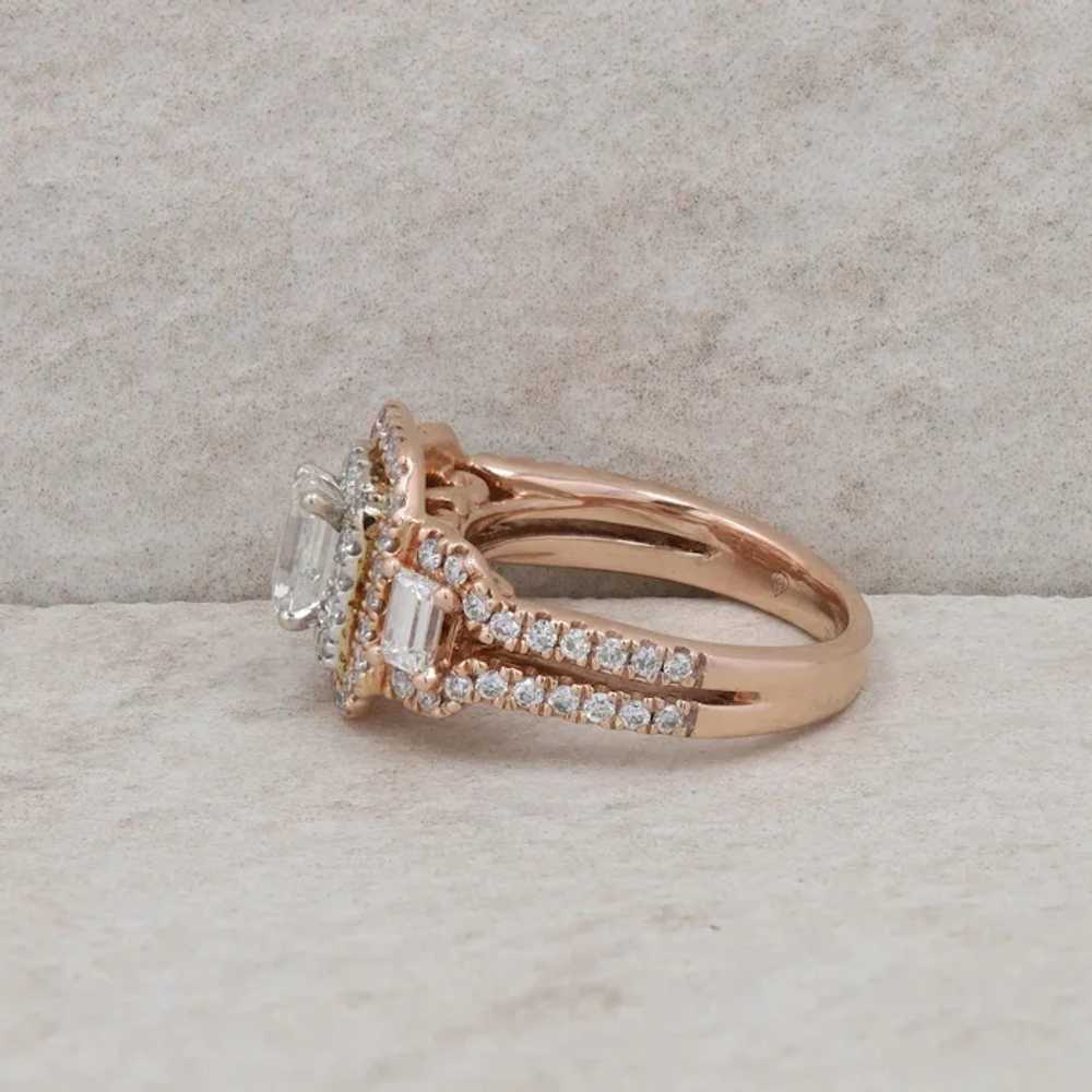 14k Rose Gold Emerald Cut Diamond Double Halo Eng… - image 4