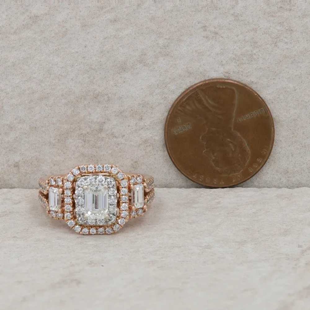 14k Rose Gold Emerald Cut Diamond Double Halo Eng… - image 6