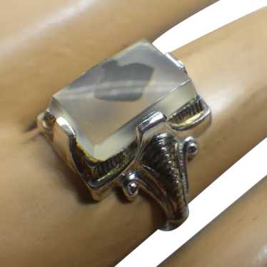 Antique Sterling and Dendrite Agate Art Deco Ring,