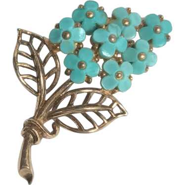 Trifari forget me not flower pin turquoise blue - image 1
