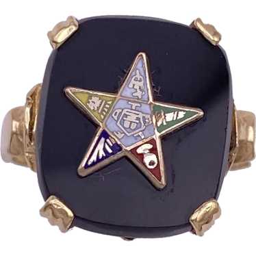 Eastern Star Vintage Ring 14K Gold Onyx and Enamel