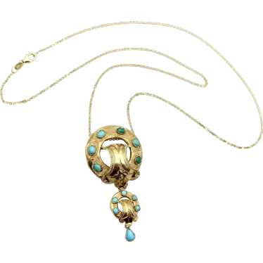 Victorian Etruscan Revival 14K Gold and Turquoise… - image 1