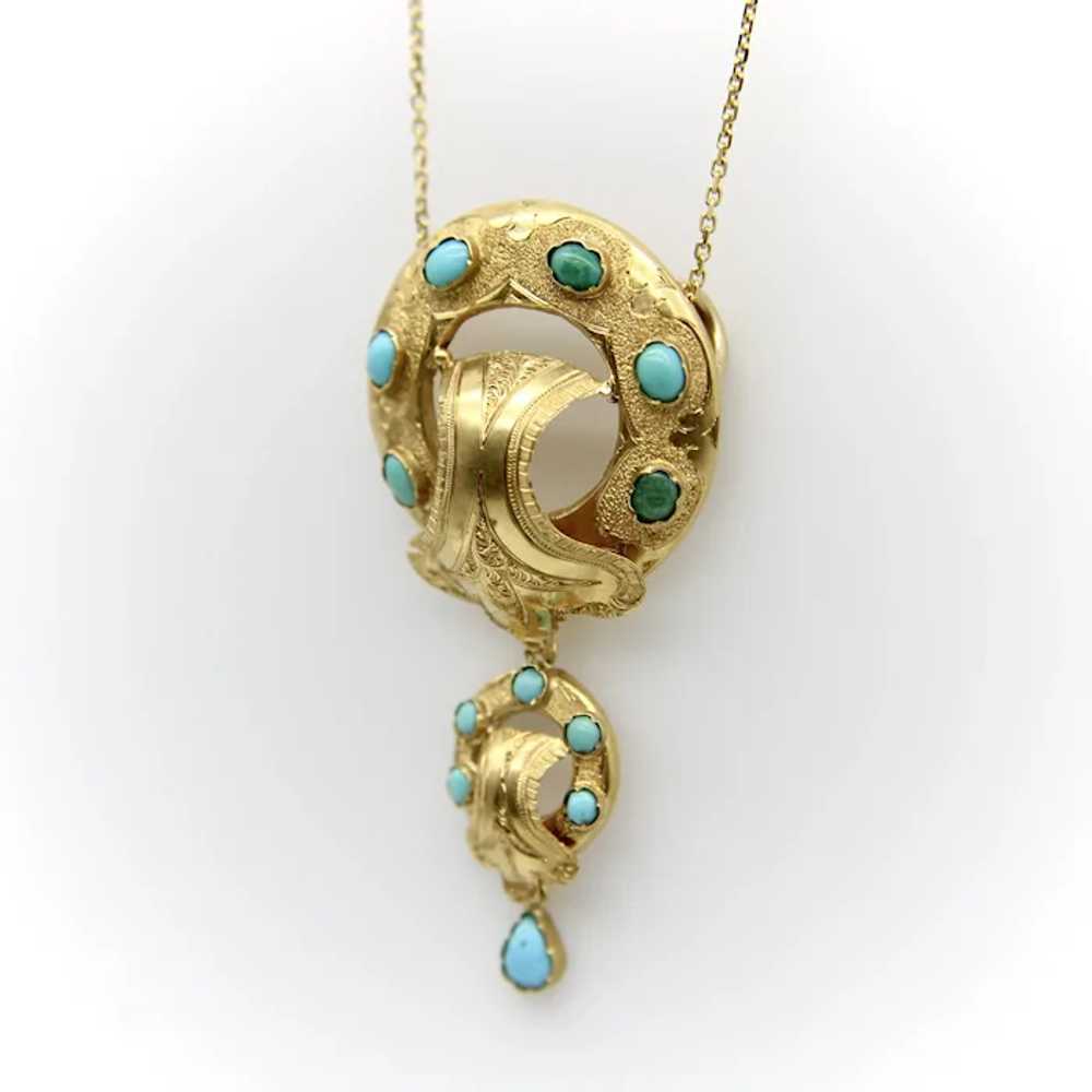 Victorian Etruscan Revival 14K Gold and Turquoise… - image 2