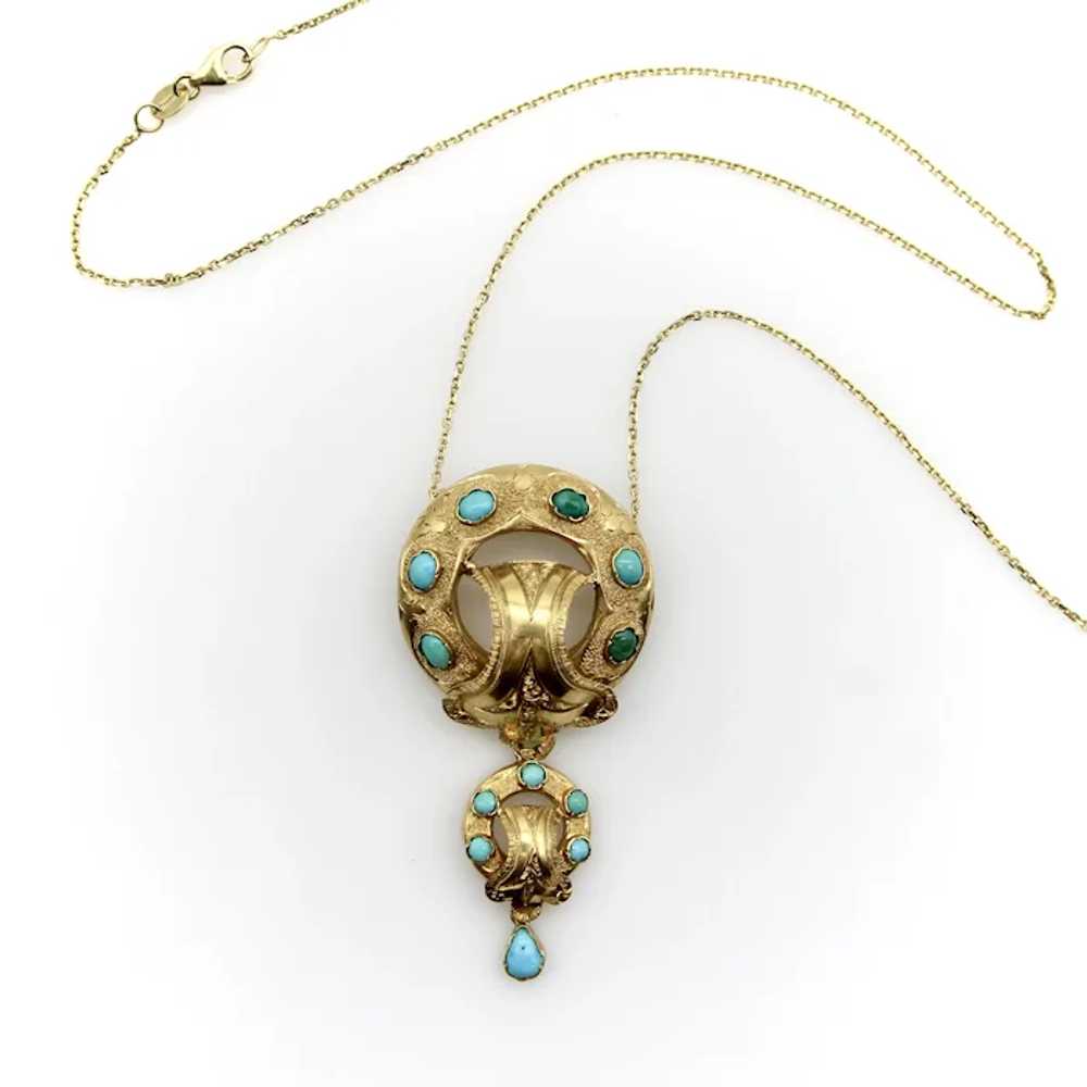 Victorian Etruscan Revival 14K Gold and Turquoise… - image 3