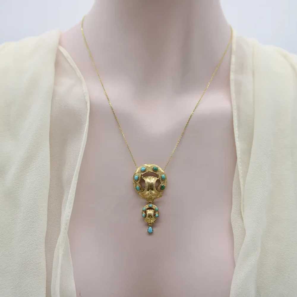 Victorian Etruscan Revival 14K Gold and Turquoise… - image 5