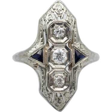 Art Deco European Cut Diamond Dinner Ring with Sap
