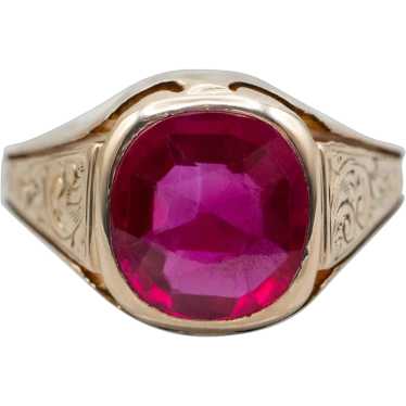 Victorian Synthetic Ruby Solitaire Ring