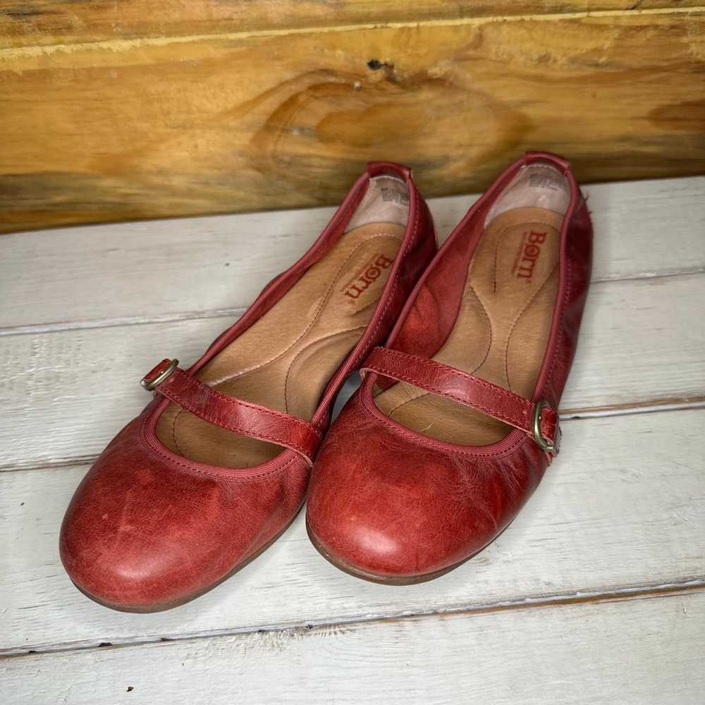 Born Curlew Mary Jane Leather Ballet Flat Red Siz… - image 1