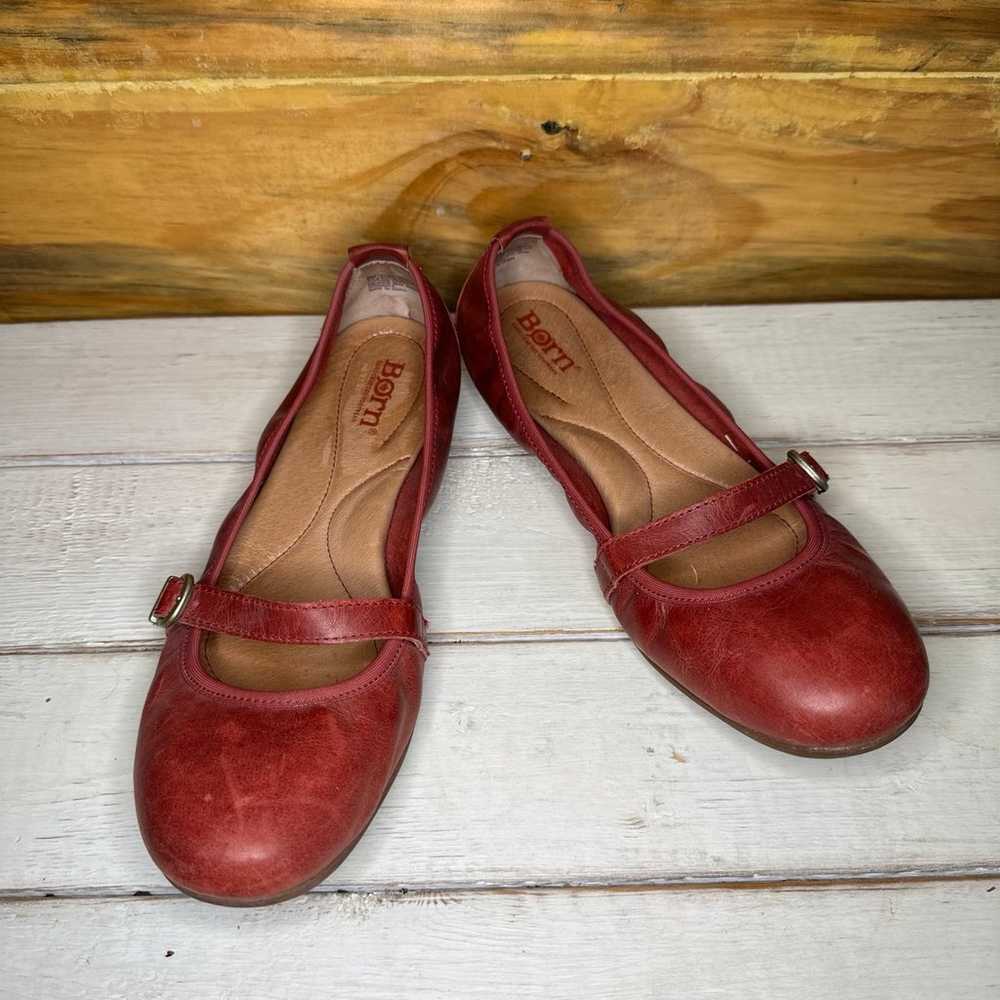 Born Curlew Mary Jane Leather Ballet Flat Red Siz… - image 2