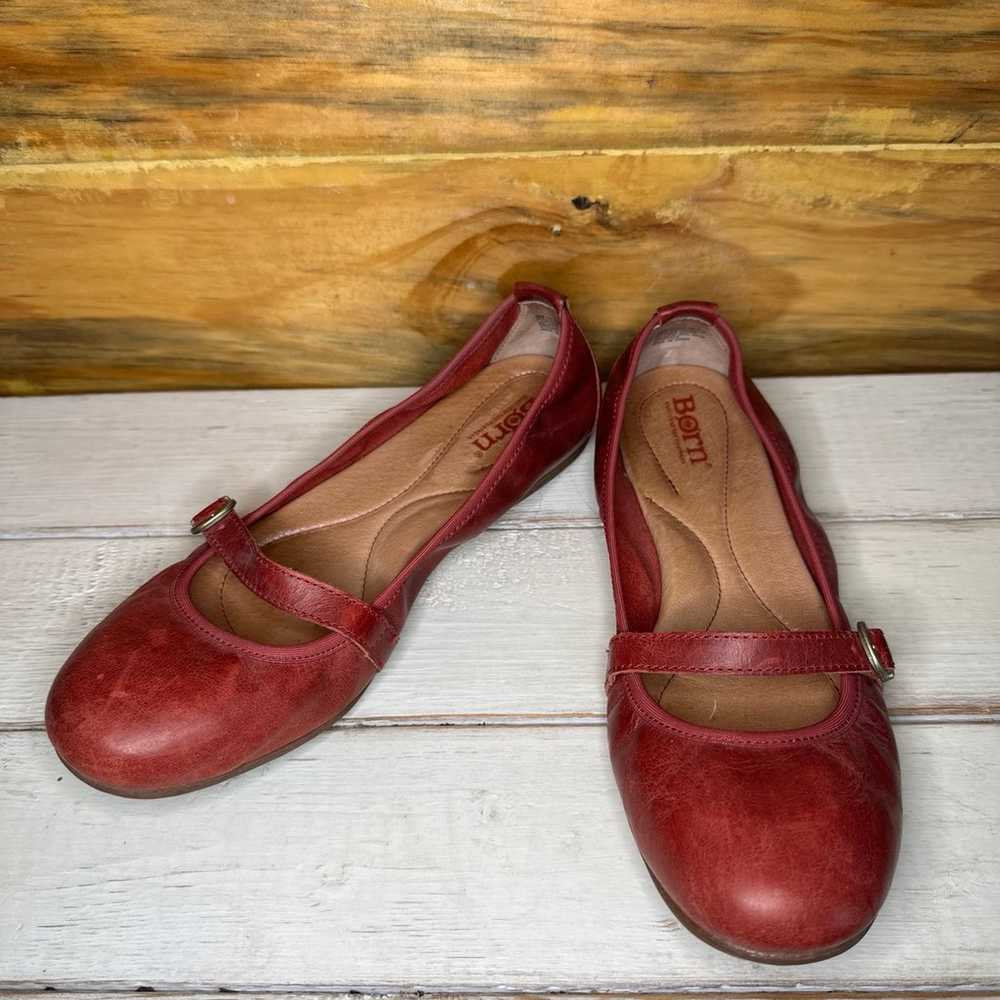 Born Curlew Mary Jane Leather Ballet Flat Red Siz… - image 3
