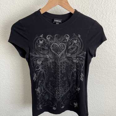 Vintage Bebe Rhinestones Heart Shirt Adult size S… - image 1