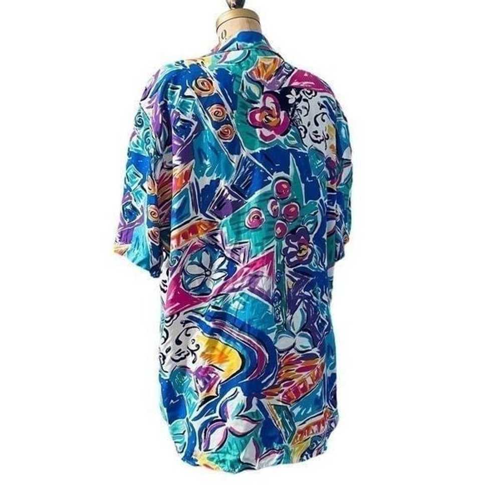 Vtg Colorful Abstract Pattern Short sleeve button… - image 2