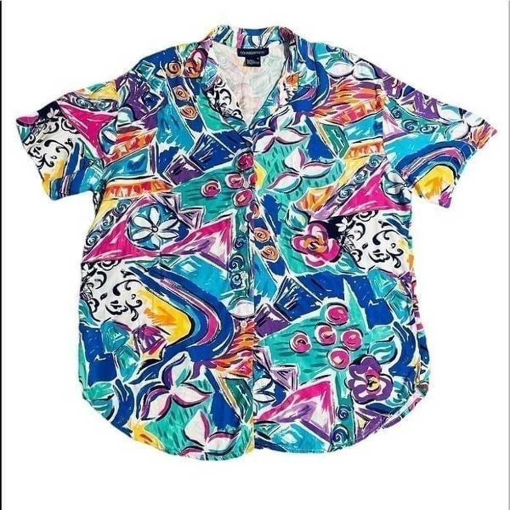 Vtg Colorful Abstract Pattern Short sleeve button… - image 3