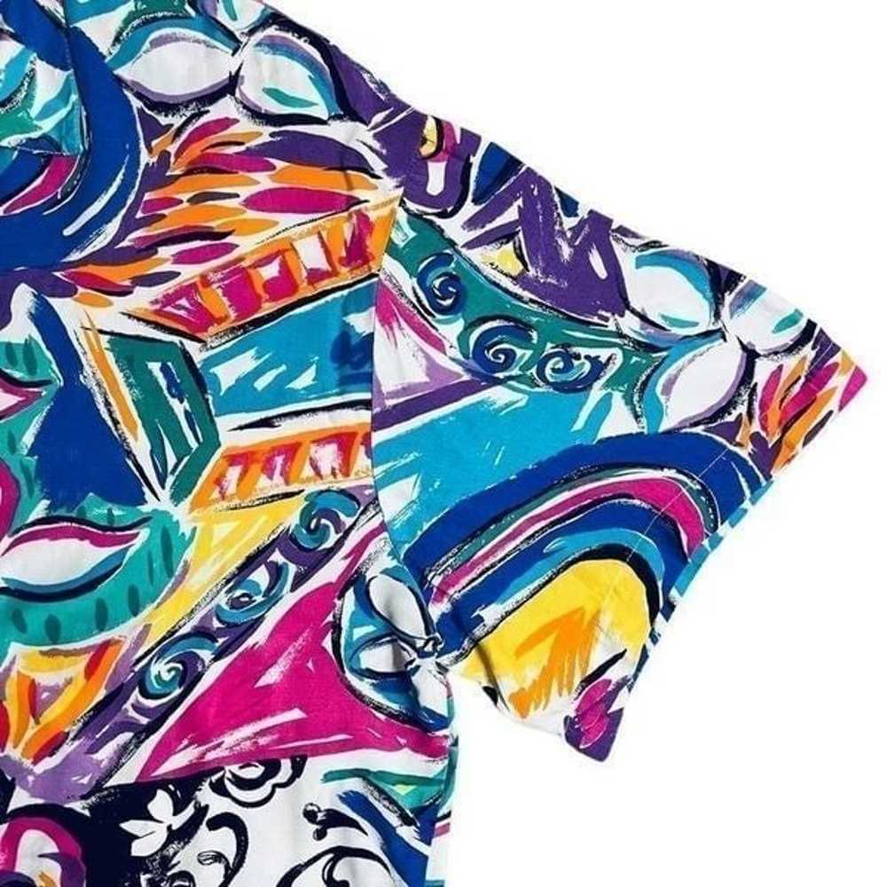 Vtg Colorful Abstract Pattern Short sleeve button… - image 6