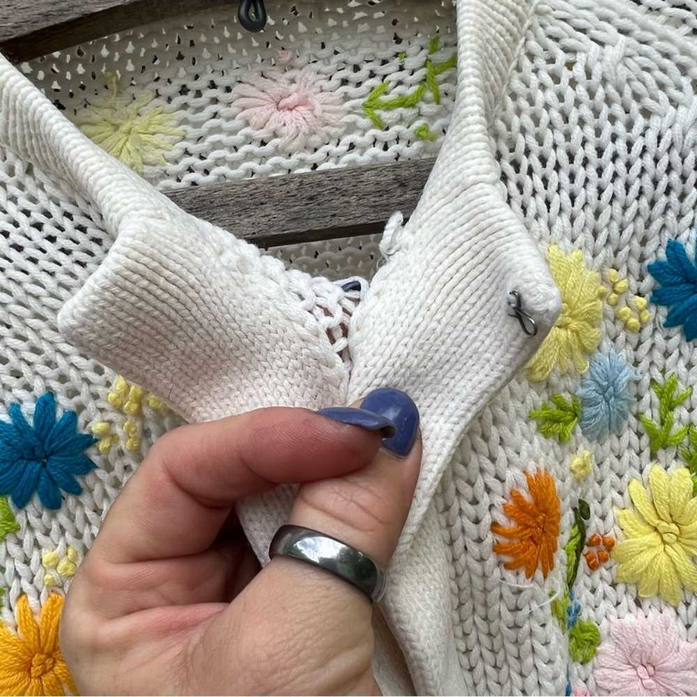 Vintage cream knit open front cardigan sweater em… - image 4