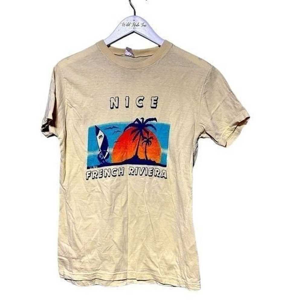 Vintage Pale Yellow French Riviera Tee Large - image 1