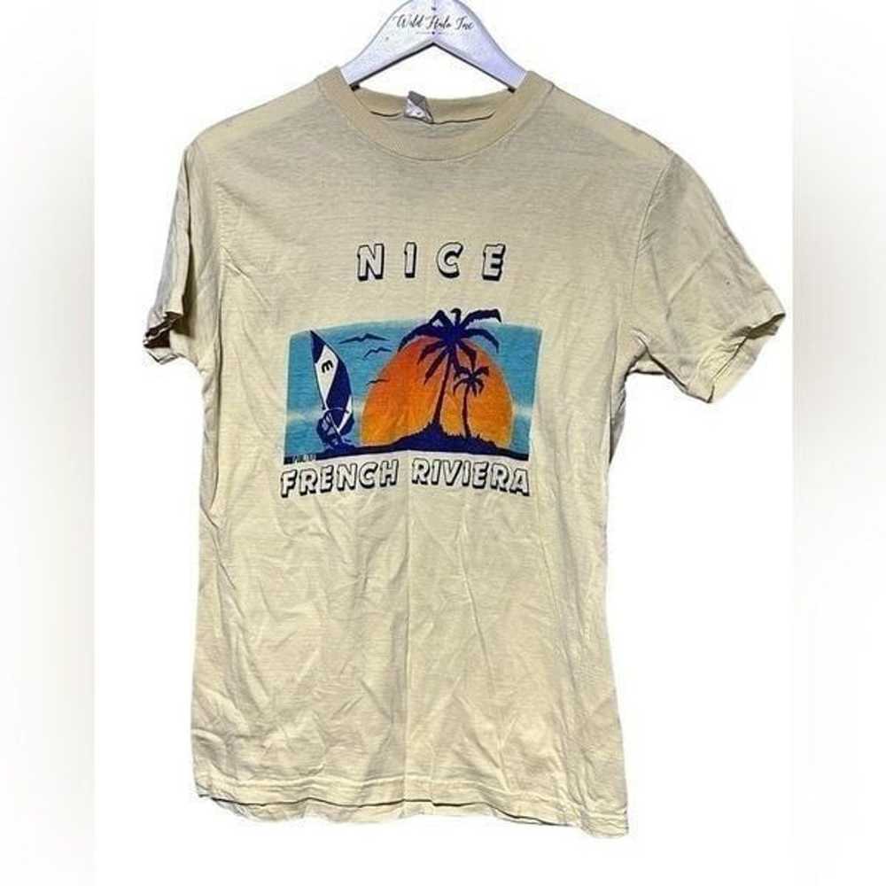 Vintage Pale Yellow French Riviera Tee Large - image 2