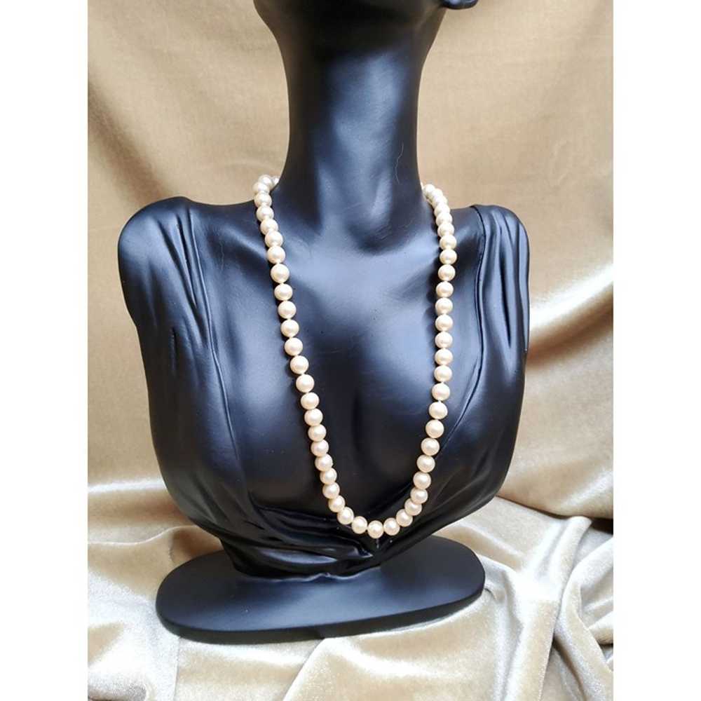 vintage faux pearl choker necklace with gold tone… - image 1