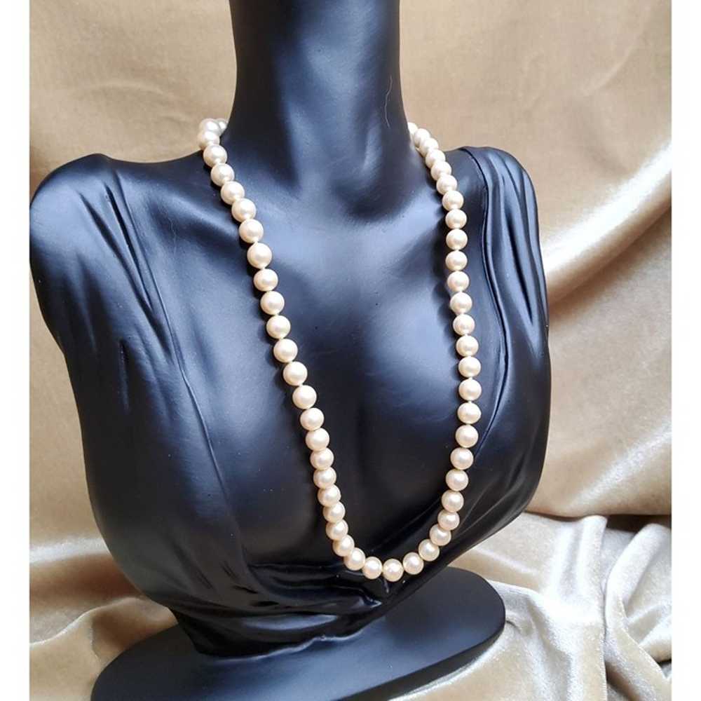 vintage faux pearl choker necklace with gold tone… - image 2