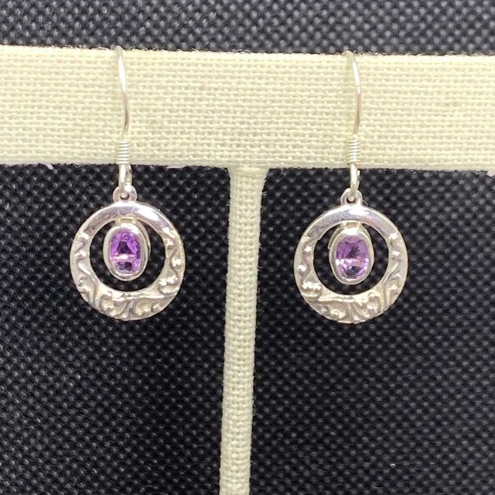 Sterling Silver 925 Circle Dangle Earrings w/ Ova… - image 1