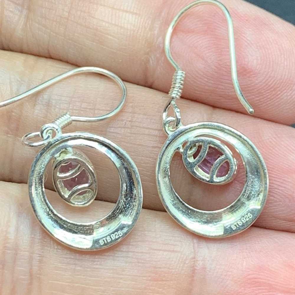 Sterling Silver 925 Circle Dangle Earrings w/ Ova… - image 5