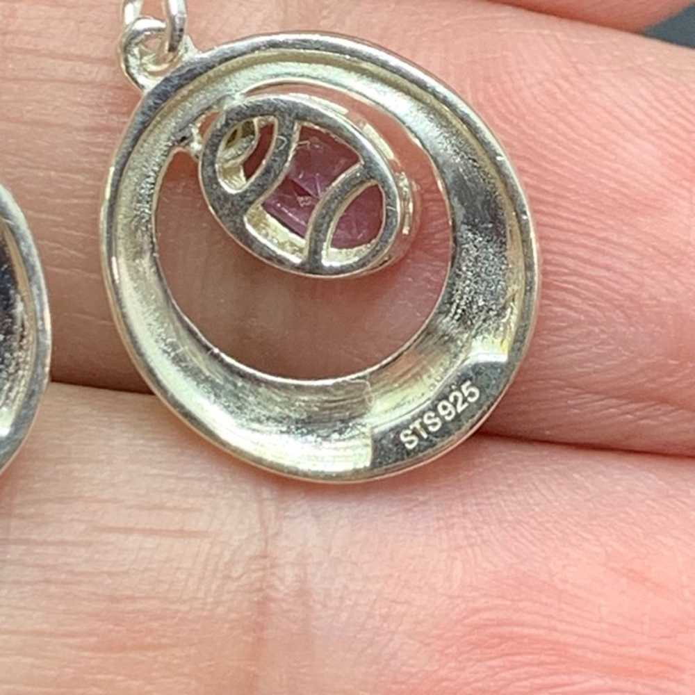 Sterling Silver 925 Circle Dangle Earrings w/ Ova… - image 6