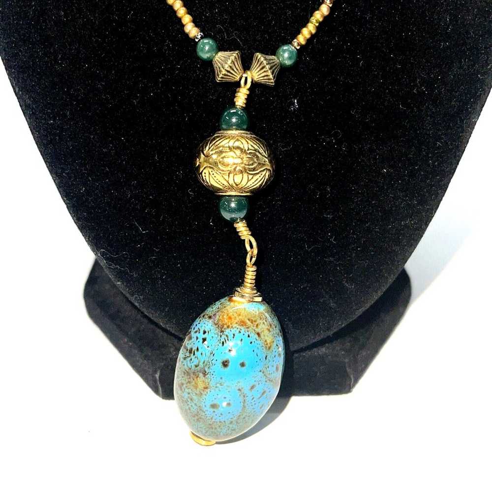 Vintage Necklace Gold Tone Natural Gemstone Glass… - image 4