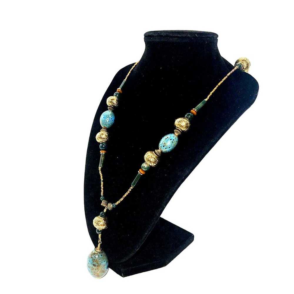 Vintage Necklace Gold Tone Natural Gemstone Glass… - image 9