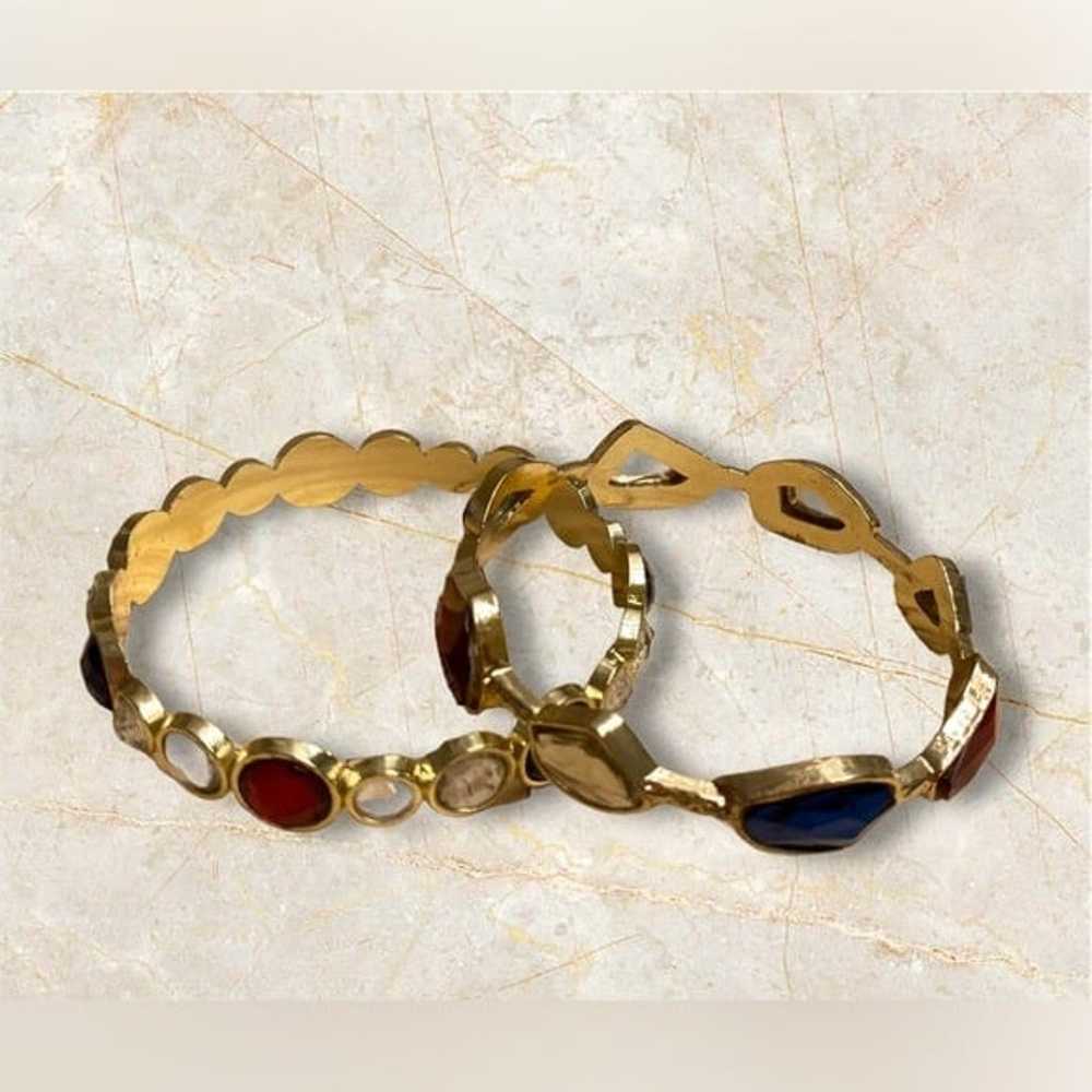 Vintage Gold Tone 2 Set bracelets.  Blue, Red and… - image 1
