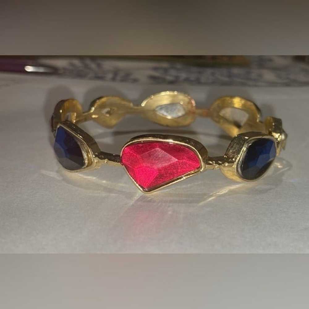 Vintage Gold Tone 2 Set bracelets.  Blue, Red and… - image 6