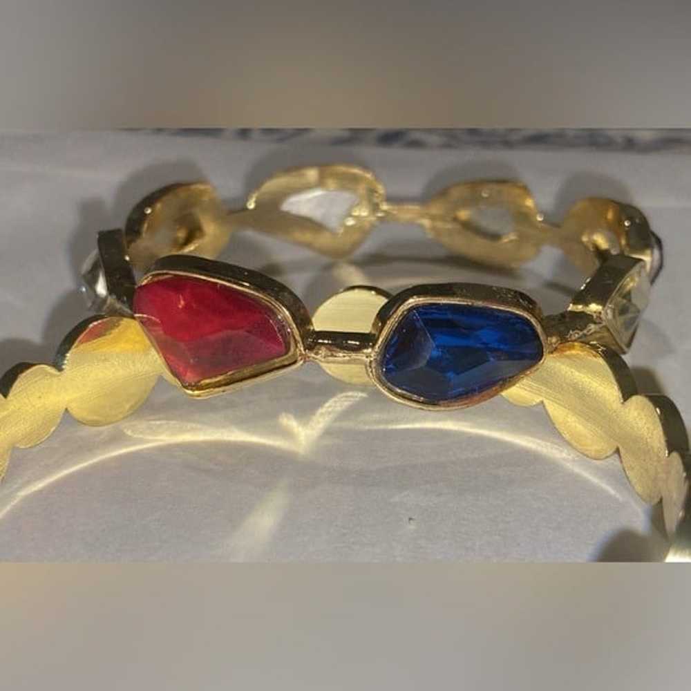 Vintage Gold Tone 2 Set bracelets.  Blue, Red and… - image 8
