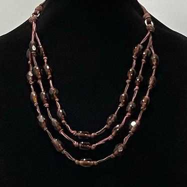 Vtg Sigrid Olson Layered Necklace Brown Triple-Str