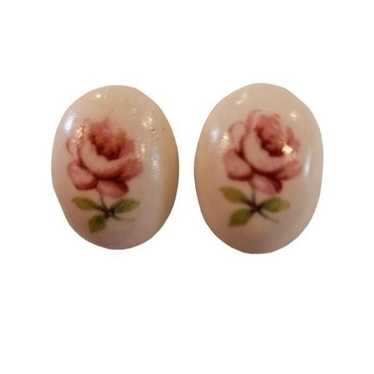 Earrings pierced Vintage Ceramic Hand Painted Rose