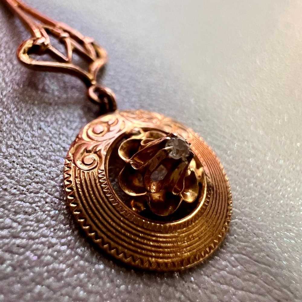 vintage 10k Yellow Gold Diamond Pendant Necklace - image 2