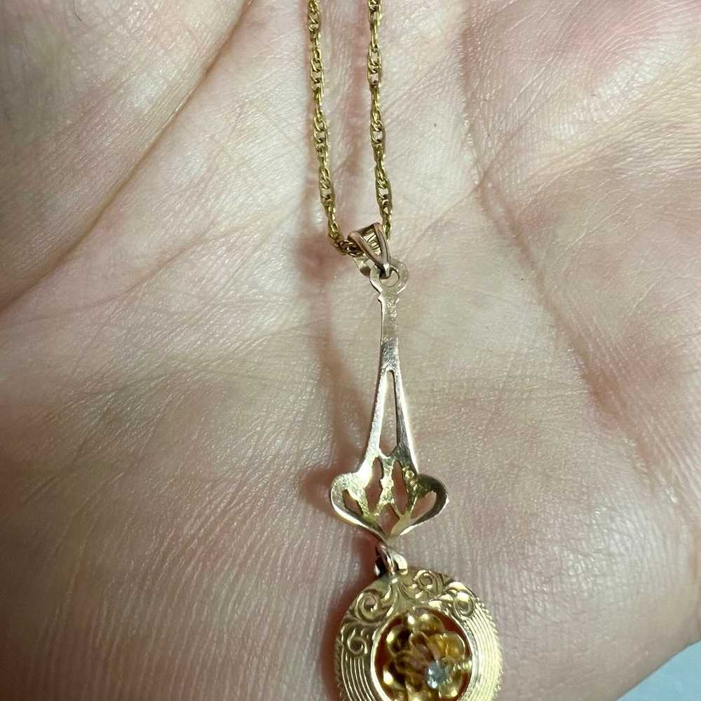 vintage 10k Yellow Gold Diamond Pendant Necklace - image 3