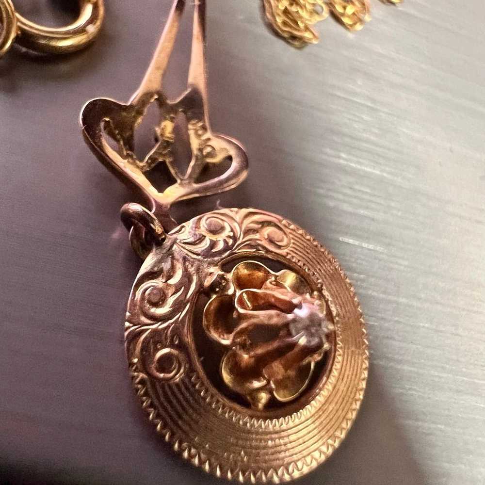 vintage 10k Yellow Gold Diamond Pendant Necklace - image 5