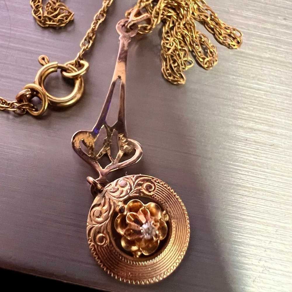 vintage 10k Yellow Gold Diamond Pendant Necklace - image 6