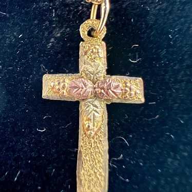 10k-12K Black Hills Gold Cross Necklace Pendant -… - image 1
