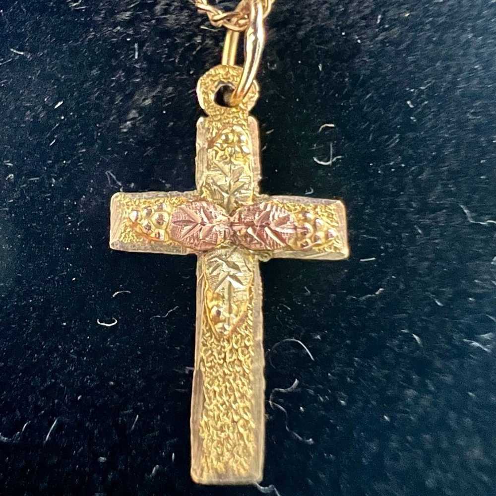 10k-12K Black Hills Gold Cross Necklace Pendant -… - image 2