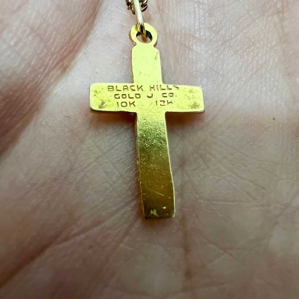 10k-12K Black Hills Gold Cross Necklace Pendant -… - image 3